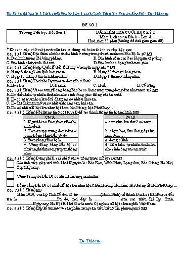 Bộ đề ôn thi học kì 1 Lịch sử & Địa lý Lớp 4 sách Cánh Diều (Có đáp án đầy đủ)