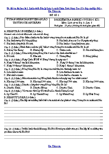 Bộ đề ôn thi học kì 1 Lịch sử & Địa lý Lớp 4 sách Chân Trời Sáng Tạo (Có đáp án đầy đủ)