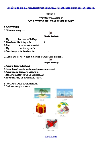 Bộ đề ôn thi học kì 1 sách Smart Start Tiếng Anh 5 (Có File nghe & Đáp án)