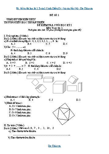 Bộ đề ôn thi học kì 1 Toán 1 Cánh Diều (Có đáp án đầy đủ)