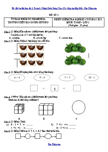 Bộ đề ôn thi học kì 1 Toán 1 Chân Trời Sáng Tạo (Có đáp án đầy đủ)