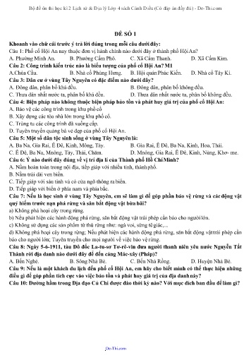 Bộ đề ôn thi học kì 2 Lịch sử & Địa lý Lớp 4 sách Cánh Diều (Có đáp án đầy đủ)