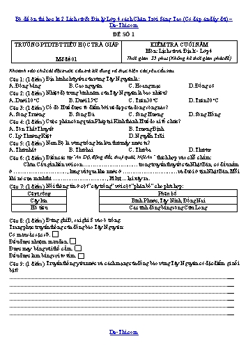 Bộ đề ôn thi học kì 2 Lịch sử & Địa lý Lớp 4 sách Chân Trời Sáng Tạo (Có đáp án đầy đủ)