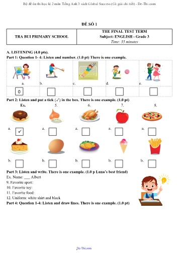 Bộ đề ôn thi học kì 2 môn Tiếng Anh 3 sách Global Success (Có giải chi tiết)