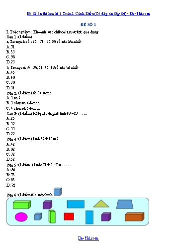 Bộ đề ôn thi học kì 2 Toán 1 Cánh Diều (Có đáp án đầy đủ)