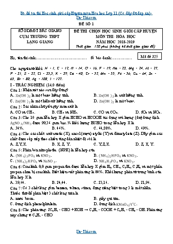 Bộ đề ôn thi Học sinh giỏi cấp Huyện môn Hóa học Lớp 11 (Có đầy đủ đáp án)