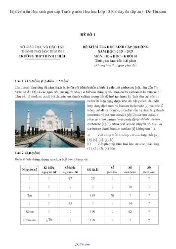 Bộ đề ôn thi Học sinh giỏi cấp Trường môn Hóa học Lớp 10 (Có đầy đủ đáp án)