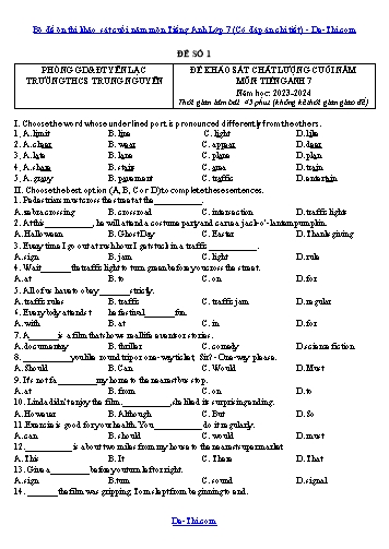 Bộ đề ôn thi khảo sát cuối năm môn Tiếng Anh Lớp 7 (Có đáp án chi tiết)