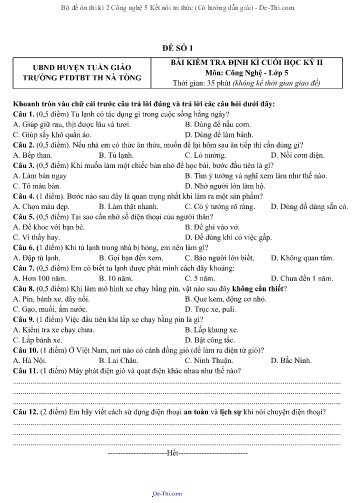 Bộ đề ôn thi kì 2 Công nghệ 5 Kết nối tri thức (Có hướng dẫn giải)
