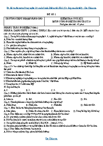 Bộ đề ôn thi môn Công nghệ 10 sách Cánh Diều cuối Kì 1 (Có đáp án chi tiết)