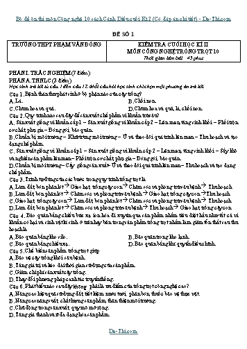 Bộ đề ôn thi môn Công nghệ 10 sách Cánh Diều cuối Kì 2 (Có đáp án chi tiết)