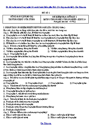 Bộ đề ôn thi môn Công nghệ 10 sách Cánh Diều giữa Kì 1 (Có đáp án chi tiết)