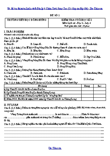 Bộ đề ôn thi môn Lịch sử & Địa lý 4 Chân Trời Sáng Tạo (Có đáp án đầy đủ)