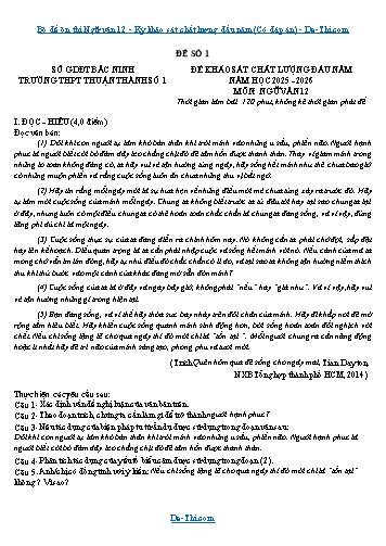 Bộ đề ôn thi Ngữ văn 12 - Kỳ khảo sát chất lượng đầu năm (Có đáp án)