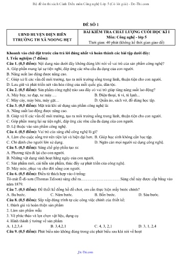 Bộ đề ôn thi sách Cánh Diều môn Công nghệ Lớp 5 (Có lời giải)