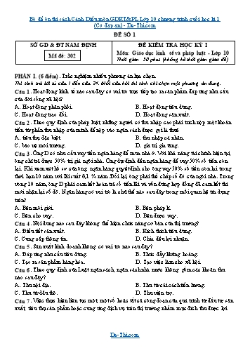 Bộ đề ôn thi sách Cánh Diều môn GDKT&PL Lớp 10 chương trình cuối học kì 1 (Có đáp án)