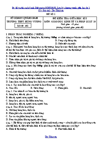 Bộ đề ôn thi sách Cánh Diều môn GDKT&PL Lớp 10 chương trình giữa học kì 1 (Có đáp án)