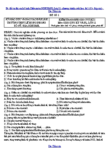 Bộ đề ôn thi sách Cánh Diều môn GDKT&PL Lớp 11 chương trình cuối học kì 1 (Có đáp án)
