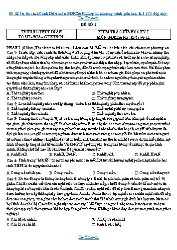 Bộ đề ôn thi sách Cánh Diều môn GDKT&PL Lớp 11 chương trình giữa học kì 1 (Có đáp án)