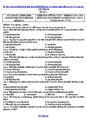 Bộ đề ôn thi sách Kết nối tri thức môn GDKT&PL Lớp 10 chương trình giữa học kì 2 (Có đáp án)