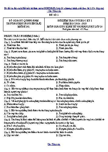 Bộ đề ôn thi sách Kết nối tri thức môn GDKT&PL Lớp 10 chương trình cuối học kì 1 (Có đáp án)