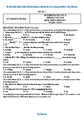 Bộ đề ôn thi Tiếng Anh 9 Global Success cuối học kì 2 (Có đáp án chi tiết)