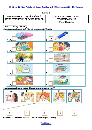 Bộ đề ôn thi Tiếng Anh Lớp 3 Smart Start học kì 1 (Có đáp án chi tiết)
