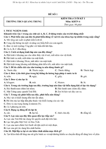 Đề ôn tập cuối Kì 1 Khoa học tự nhiên Lớp 6 sách Cánh Diều (24 Đề + Đáp án)