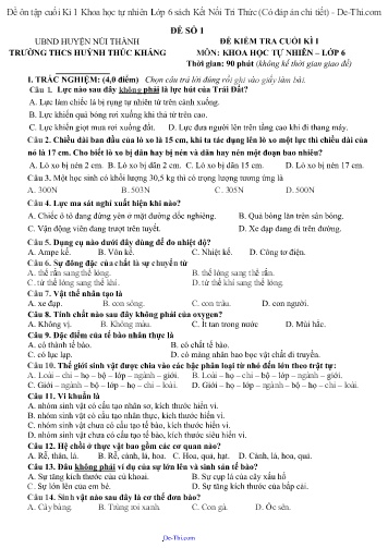 Đề ôn tập cuối Kì 1 Khoa học tự nhiên Lớp 6 sách Kết Nối Tri Thức (Có đáp án chi tiết)