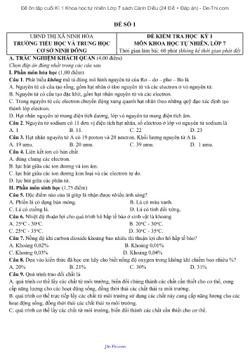 Đề ôn tập cuối Kì 1 Khoa học tự nhiên Lớp 7 sách Cánh Diều (24 Đề + Đáp án)
