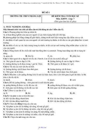 Đề ôn tập cuối Kì 1 Khoa học tự nhiên Lớp 7 sách Kết Nối Tri Thức (17 Đề + Đáp án)