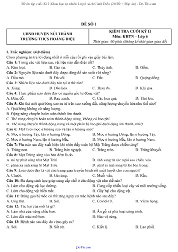 Đề ôn tập cuối Kì 2 Khoa học tự nhiên Lớp 6 sách Cánh Diều (20 Đề + Đáp án)