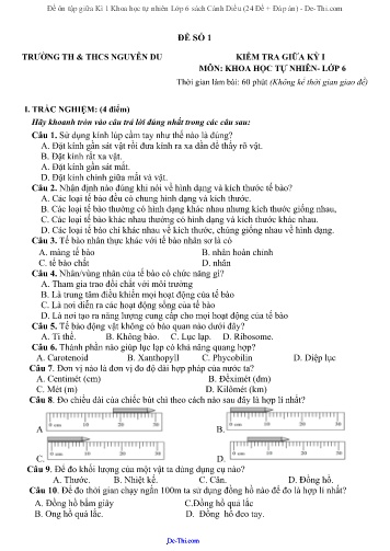 Đề ôn tập giữa Kì 1 Khoa học tự nhiên Lớp 6 sách Cánh Diều (24 Đề + Đáp án)