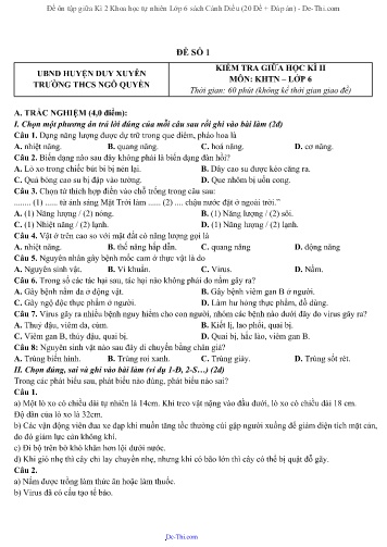 Đề ôn tập giữa Kì 2 Khoa học tự nhiên Lớp 6 sách Cánh Diều (20 Đề + Đáp án)