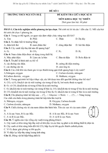 Đề ôn tập giữa Kì 2 Khoa học tự nhiên Lớp 7 sách Cánh Diều (19 Đề + Đáp án)