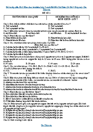 Đề ôn tập giữa Kì 2 Khoa học tự nhiên Lớp 7 sách Kết Nối Tri Thức (14 Đề + Đáp án)