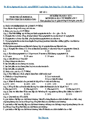 Bộ đề ôn luyện cuối học kì 1 môn KHTN 7 sách Chân Trời Sáng Tạo (Có lời giải)