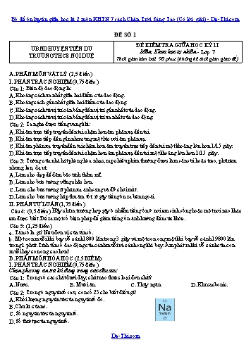 Bộ đề ôn luyện giữa học kì 2 môn KHTN 7 sách Chân Trời Sáng Tạo (Có lời giải)