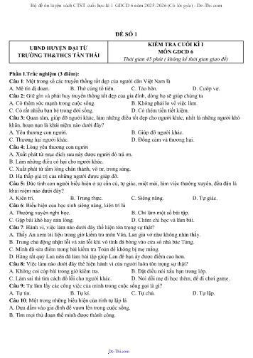 Bộ đề ôn luyện sách CTST cuối học kì 1 GDCD 6 năm 2025-2026 (Có lời giải)