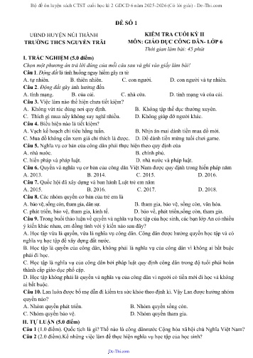 Bộ đề ôn luyện sách CTST cuối học kì 2 GDCD 6 năm 2025-2026 (Có lời giải)