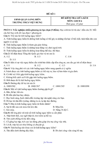 Bộ đề ôn luyện sách CTST giữa học kì 2 GDCD 6 năm 2025-2026 (Có lời giải)