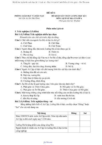 Bộ đề ôn luyện thi cuối học kì 1 Lịch sử - Địa lí 6 sách Cánh Diều (Có lời giải)