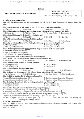 Bộ đề ôn luyện thi cuối học kì 2 Lịch sử - Địa lí 6 sách Cánh Diều (Có lời giải)