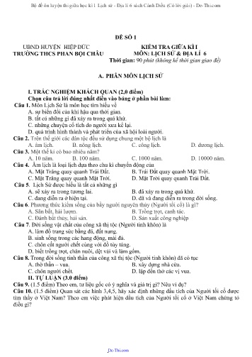 Bộ đề ôn luyện thi giữa học kì 1 Lịch sử - Địa lí 6 sách Cánh Diều (Có lời giải)
