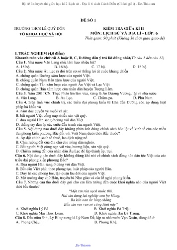 Bộ đề ôn luyện thi giữa học kì 2 Lịch sử - Địa lí 6 sách Cánh Diều (Có lời giải)