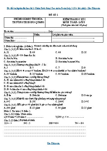 Bộ đề ôn luyện thi học kì 1 Chân Trời Sáng Tạo môn Toán Lớp 3 (Có lời giải)
