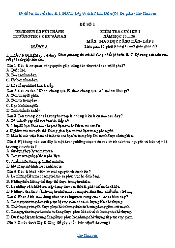 Bộ đề ôn thi cuối học kì 1 GDCD Lớp 8 sách Cánh Diều (Có lời giải)