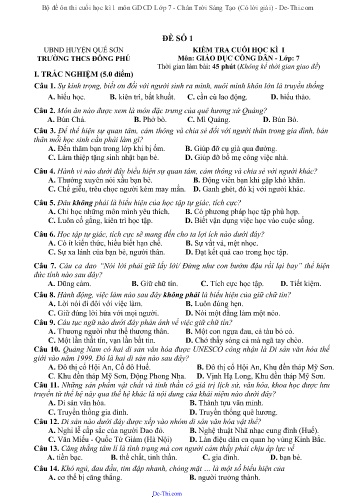 Bộ đề ôn thi cuối học kì 1 môn GDCD Lớp 7 - Chân Trời Sáng Tạo (Có lời giải)