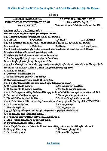 Bộ đề ôn thi cuối học kì 2 Giáo dục công dân 7 sách Cánh Diều (Có lời giải)
