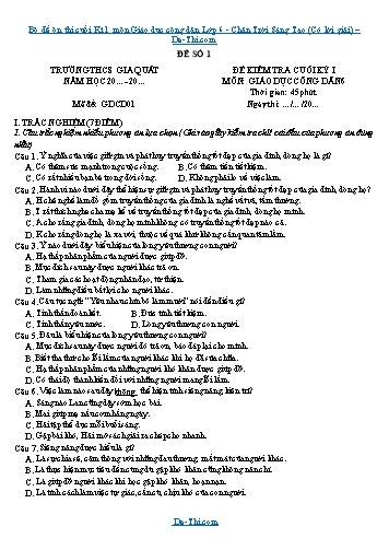 Bộ đề ôn thi cuối Kì 1 môn Giáo dục công dân Lớp 6 - Chân Trời Sáng Tạo (Có lời giải)